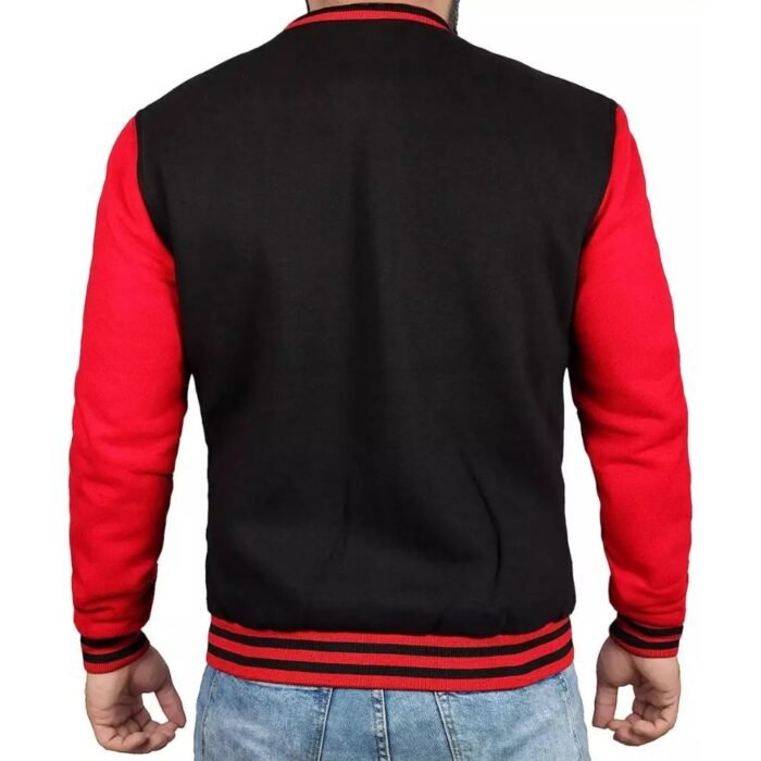 Men's Red and Black Varsity Baseball Jacket - Classic Letterman Style
