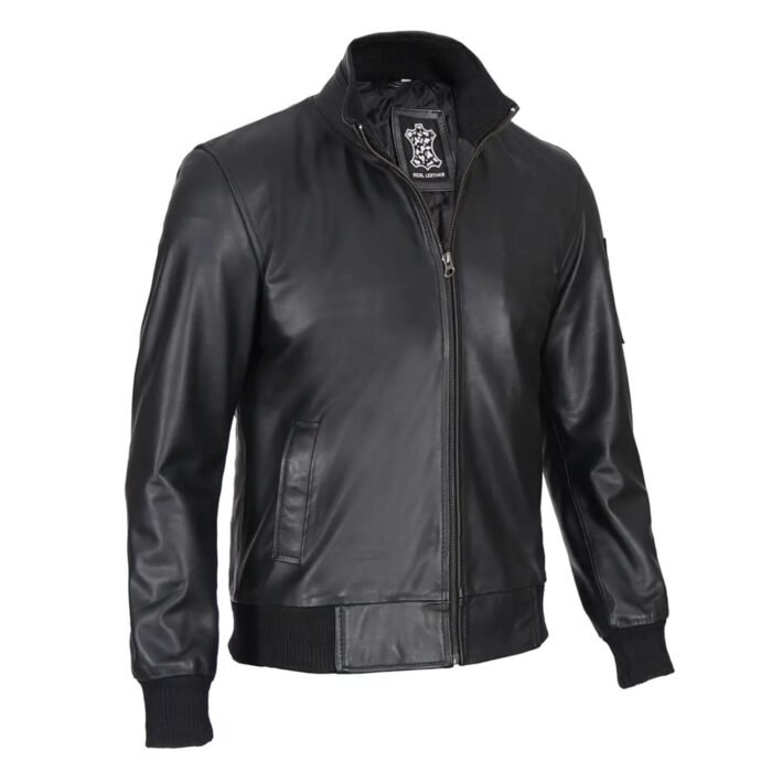 classic black bomber leather jacket