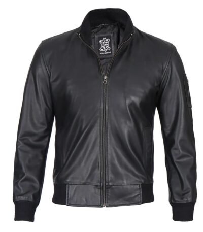 men’s black cowhide bomber jacket with jeans for a casual everyday look