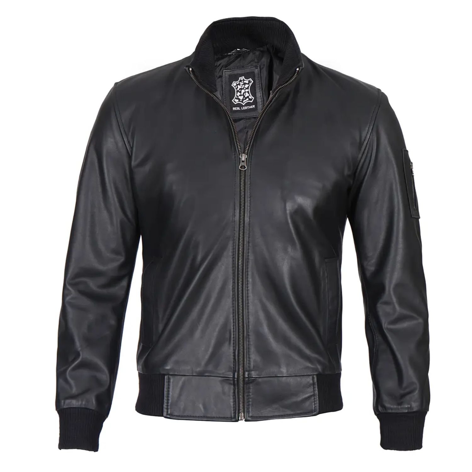 men’s black cowhide bomber jacket with jeans for a casual everyday look